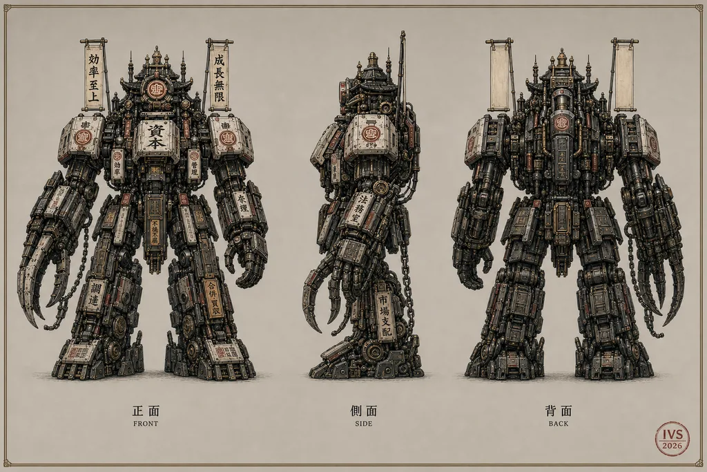 Giant Corp Mecha — turnaround (front / side / back)