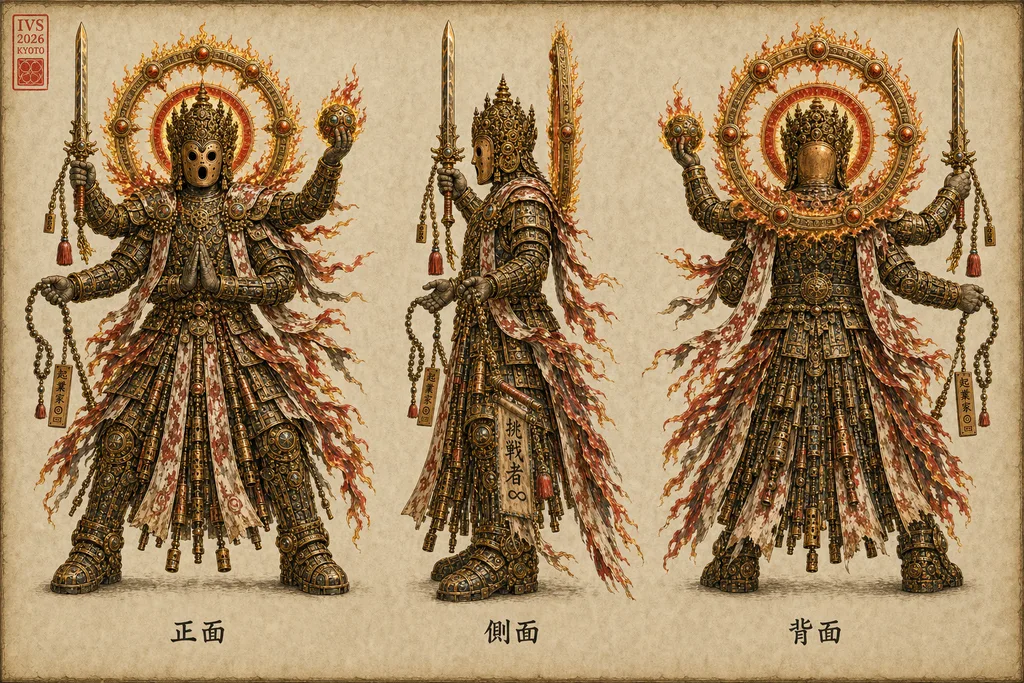 Ashura Mode (Final Form) — turnaround (front / side / back)