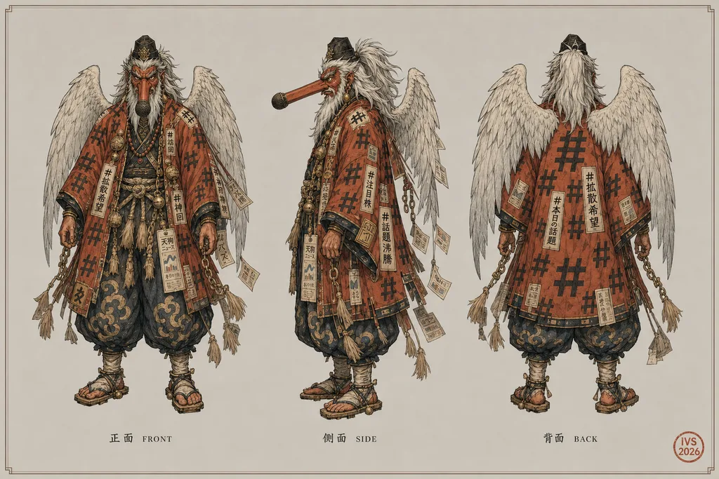 Media Buzz Tengu — turnaround (front / side / back)